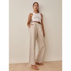 Reformation Vesta Pant Size 6 Oatmeal Linen Wide Leg Pleated High Rise